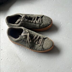 Textured Green Sneakers with Brown Sole